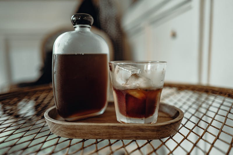 Iced coffee cold brew drink at Pequod's pizza
